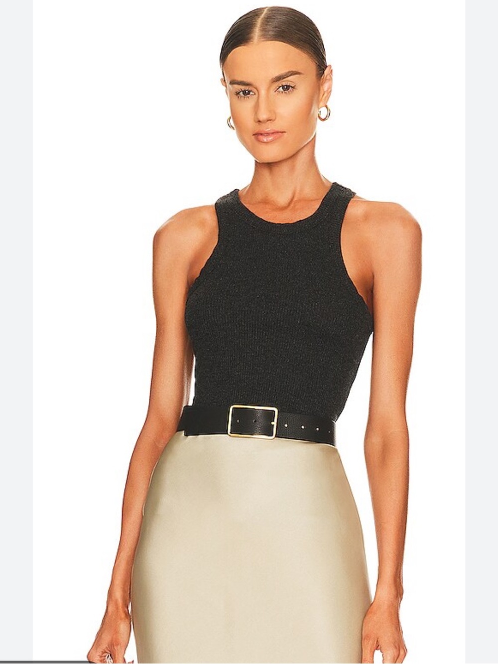 AGOLDE Bailey Scoop Armhole Ribbed Knit Tank Top in Katniss Gray Size Large NWT